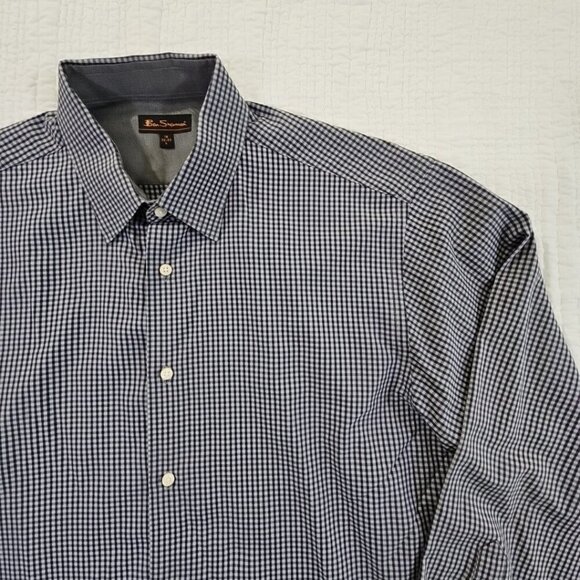 Ben Sherman Shirt Men's Large 16 32-33 Grey Check Long Sleeve Button Up EUC LN - Picture 4 of 15